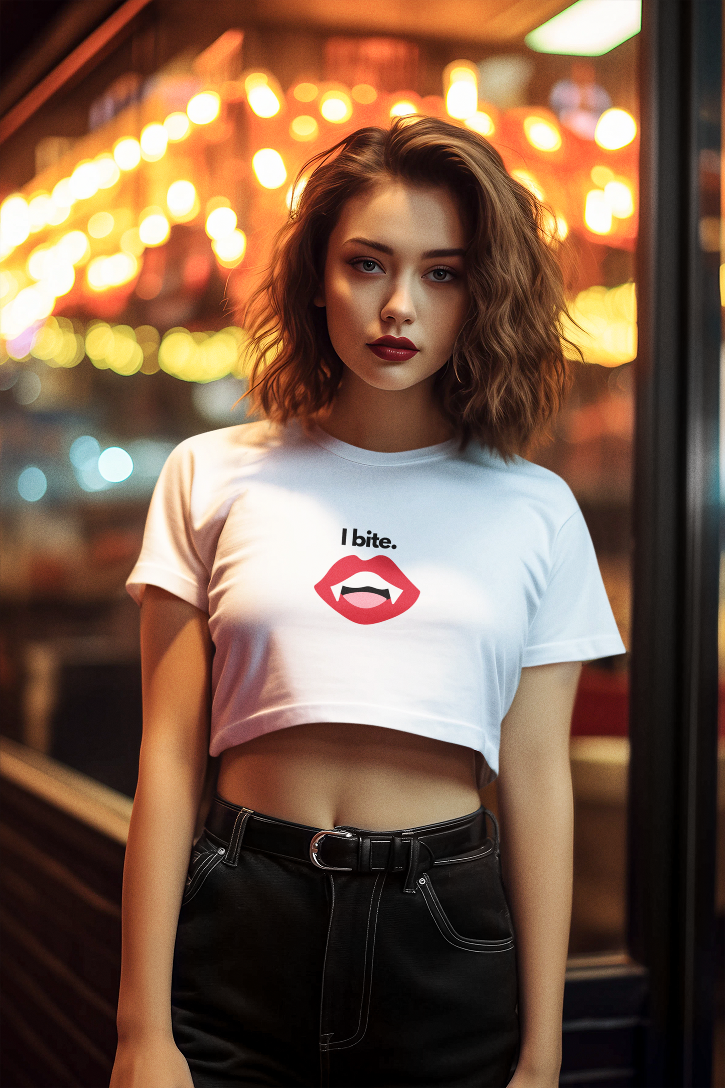 "I bite" Vampire Fitted Crop Top