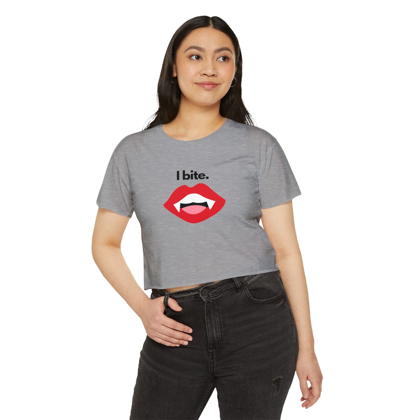 "I bite." Vampire Flowy Crop Top