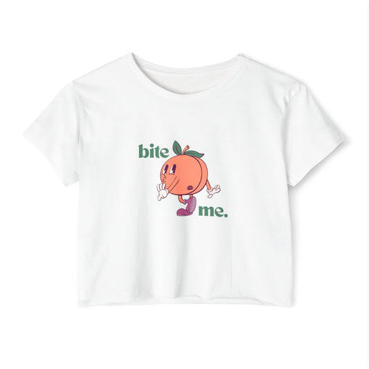 "bite me." Flowy Crop Top