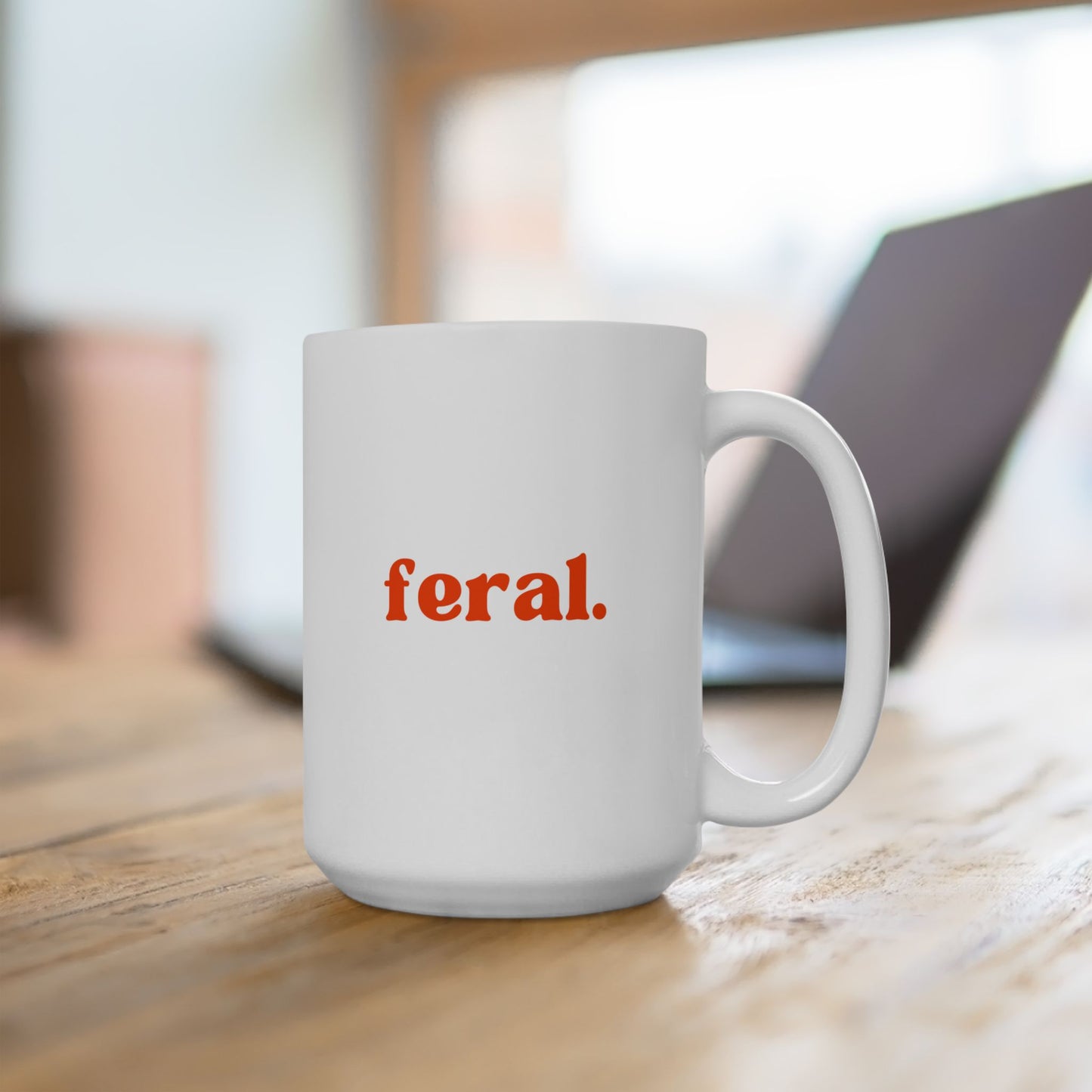 “feral.” Red Print Ceramic Mug