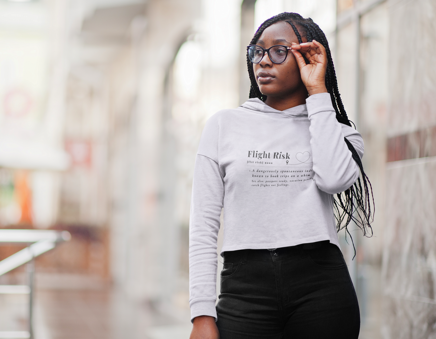 "Flight Risk" Cropped Hooded Sweatshirt