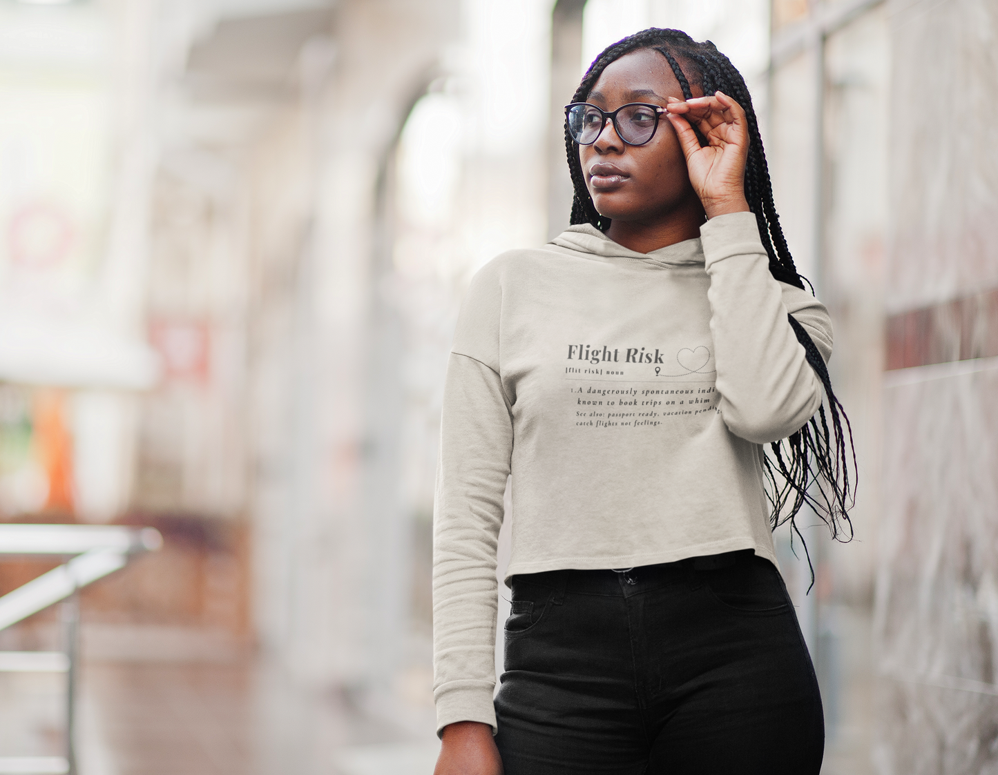 "Flight Risk" Cropped Hooded Sweatshirt