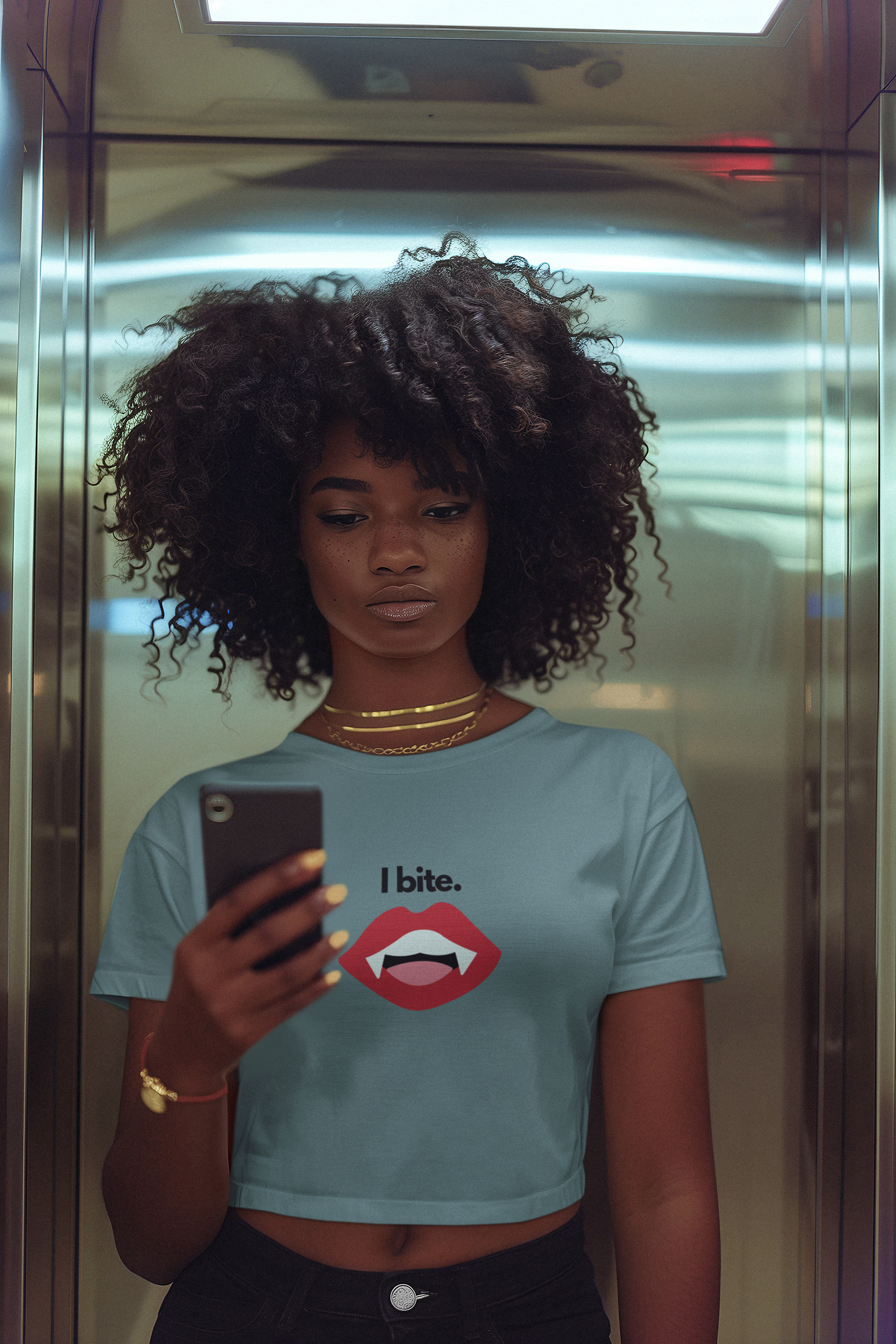 "I bite." Vampire Flowy Crop Top