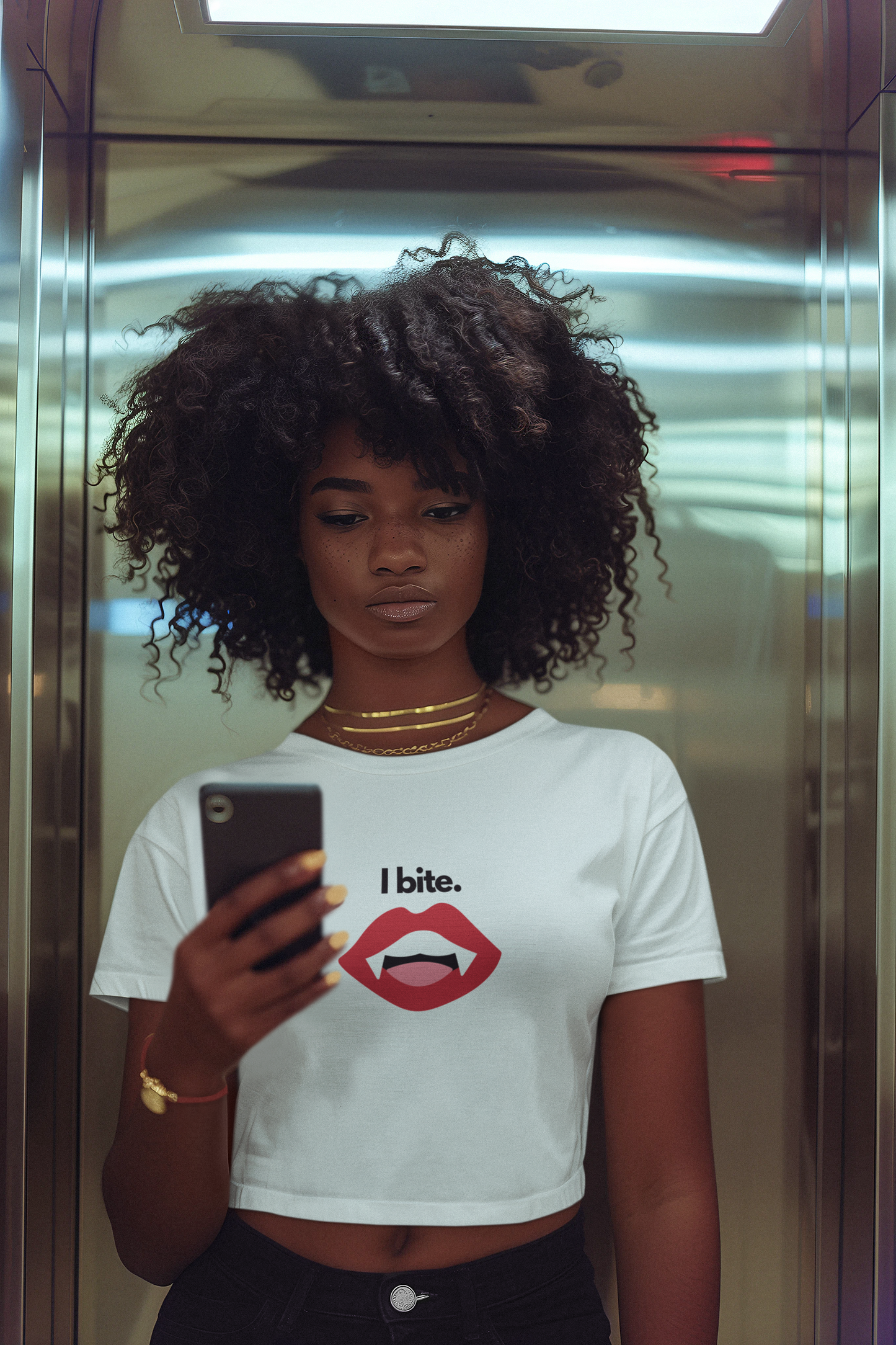 "I bite." Vampire Flowy Crop Top