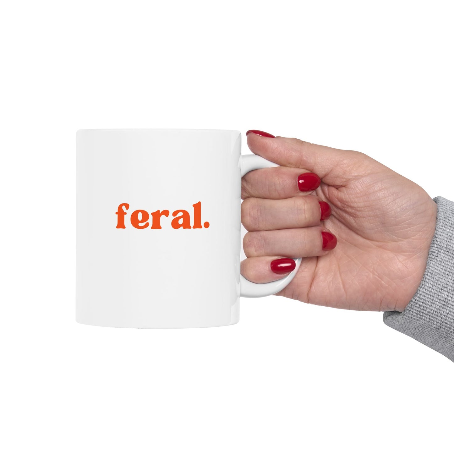 “feral.” Red Print Ceramic Mug