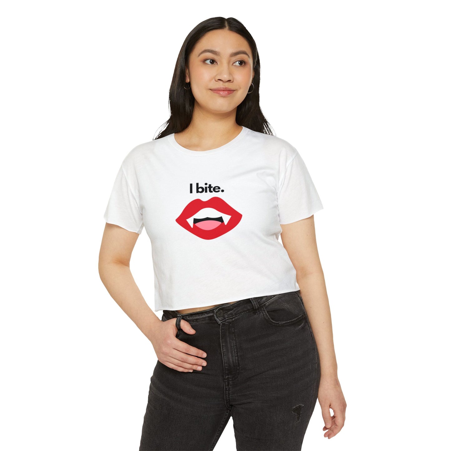 "I bite." Vampire Flowy Crop Top