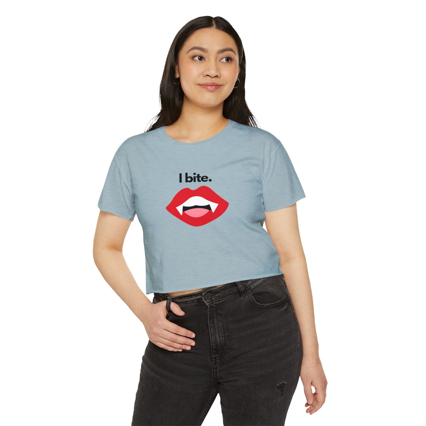 "I bite." Vampire Flowy Crop Top