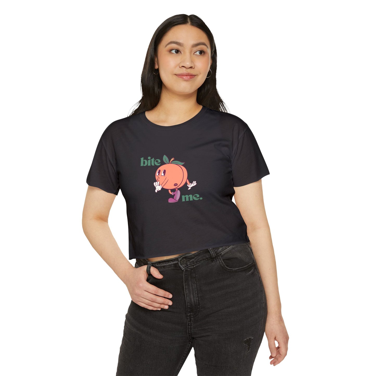 "bite me." Flowy Crop Top