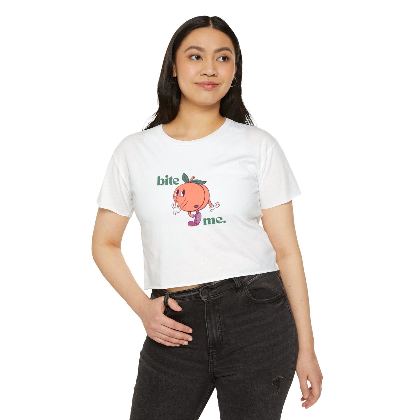 "bite me." Flowy Crop Top