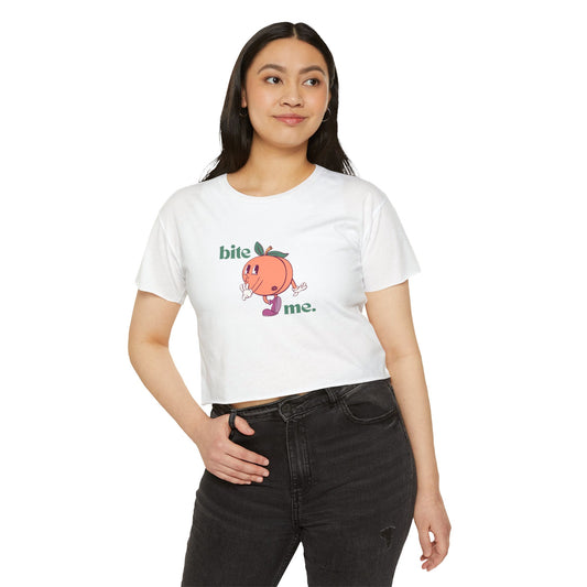 "bite me." Flowy Crop Top